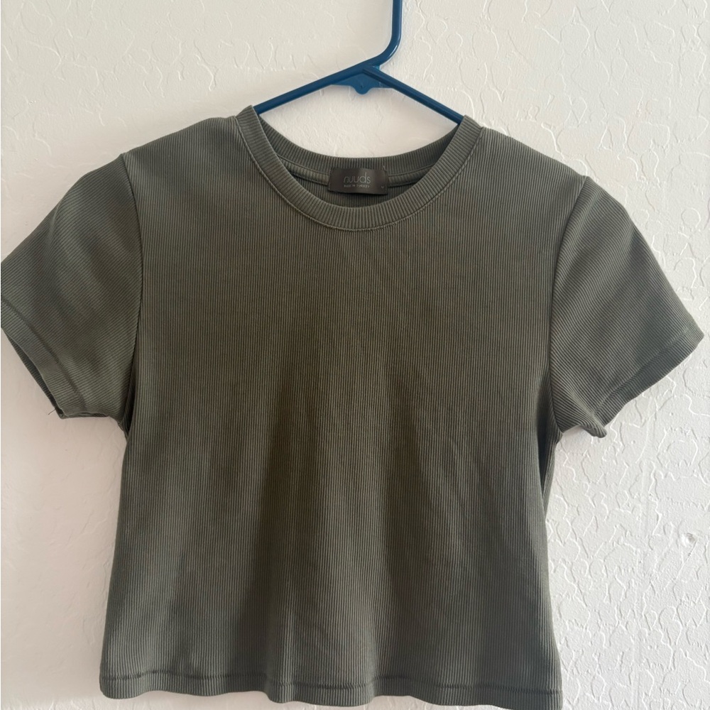 Nuuds Ribbed Knit Top in Olive